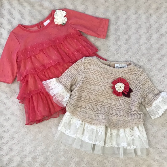 Rare Editions Other - Baby Girl Tops Bundle Frilly Ruffles Lace 12 Month